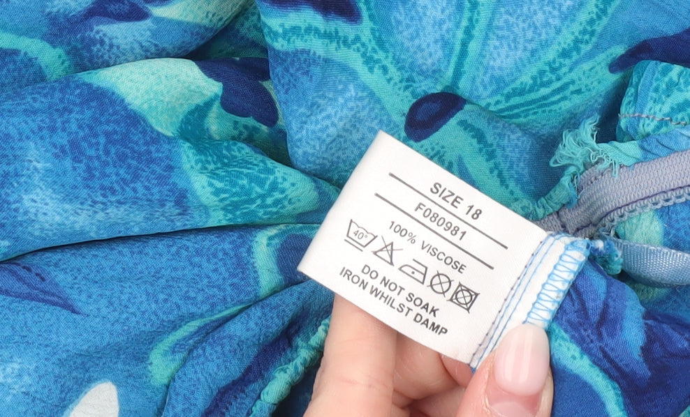 Amaranto Women’s Blue Floral A-Line Viscose Skirt Size 18