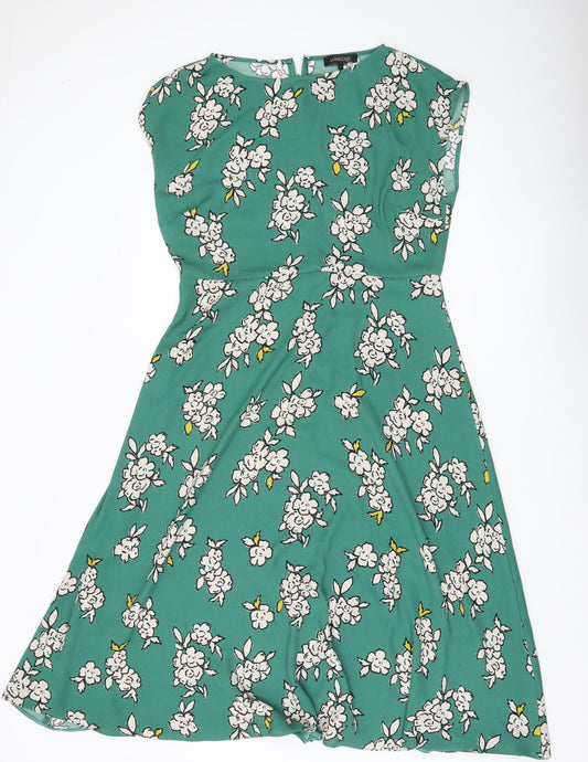 Jaeger Women’s Green Floral A-Line Dress Size 14 Knee Length