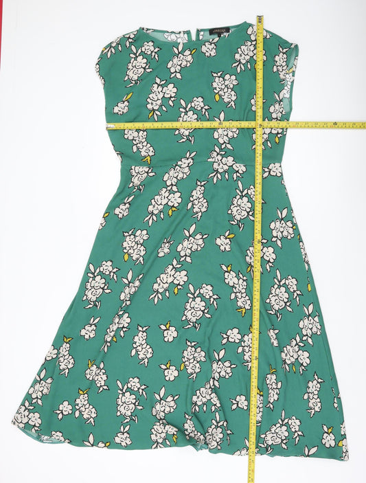 Jaeger Women’s Green Floral A-Line Dress Size 14 Knee Length