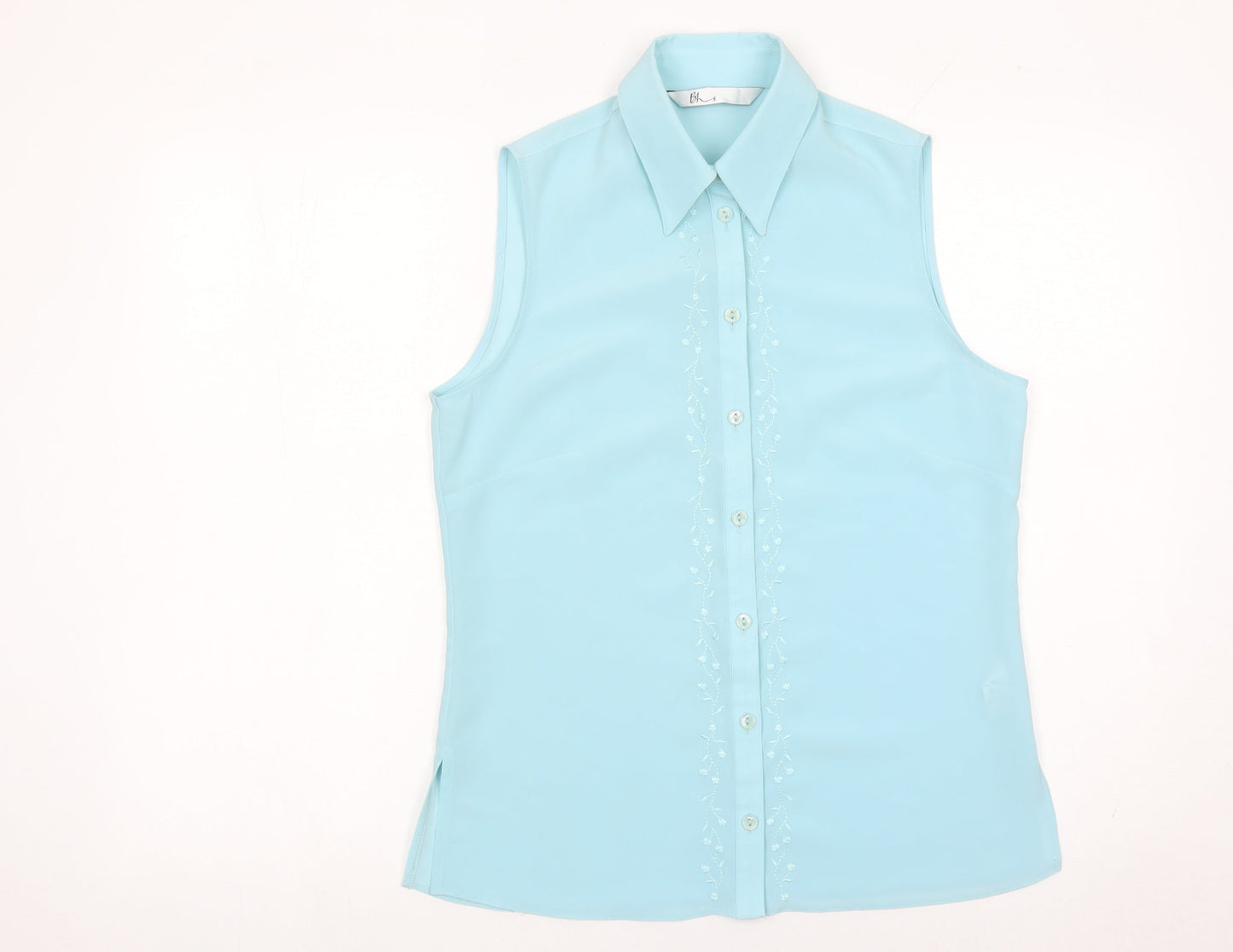BHS Womens Blue Sleeveless Button-Up Shirt Size 10 Collared