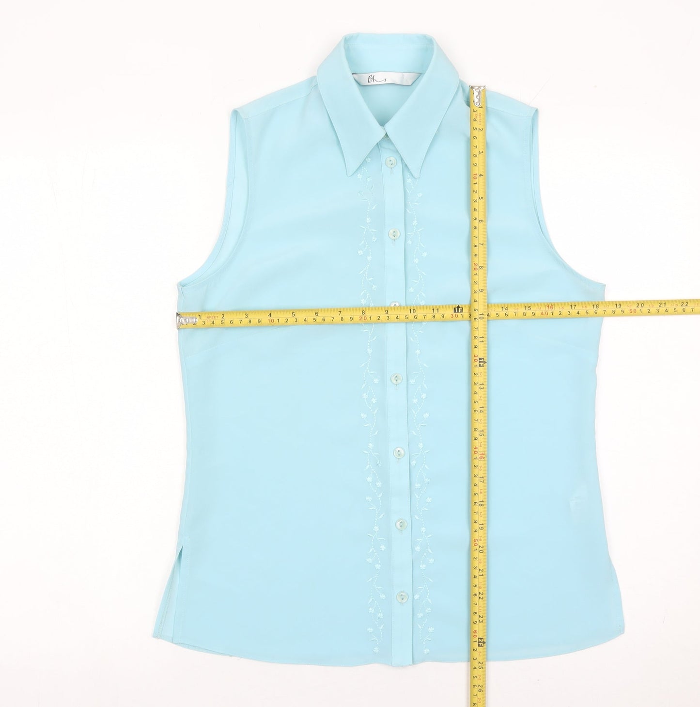 BHS Womens Blue Sleeveless Button-Up Shirt Size 10 Collared