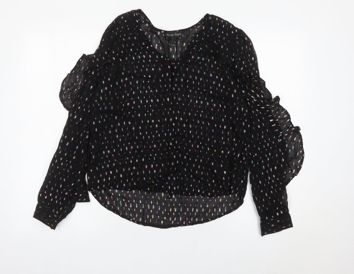 Phase Eight Womens Black Sheer Ruffle Blouse UK 10