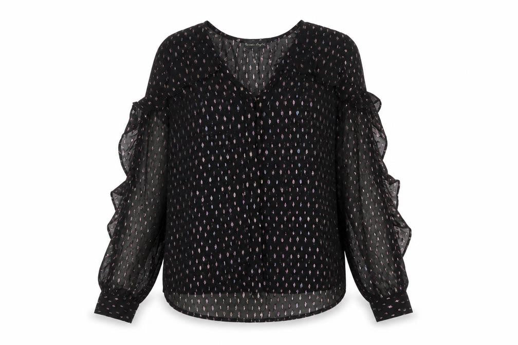 Phase Eight Womens Black Sheer Ruffle Blouse UK 10