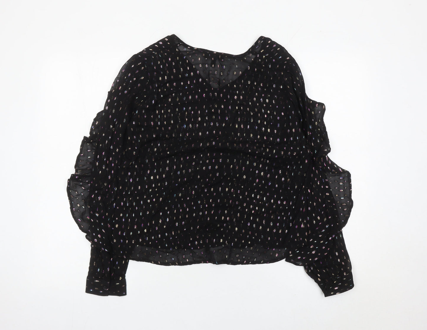 Phase Eight Womens Black Sheer Ruffle Blouse UK 10
