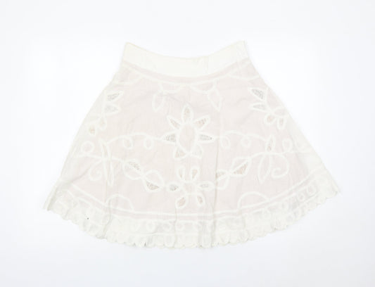 Reiss Women’s Ivory A-Line Embroidered Cotton Skirt Size 8