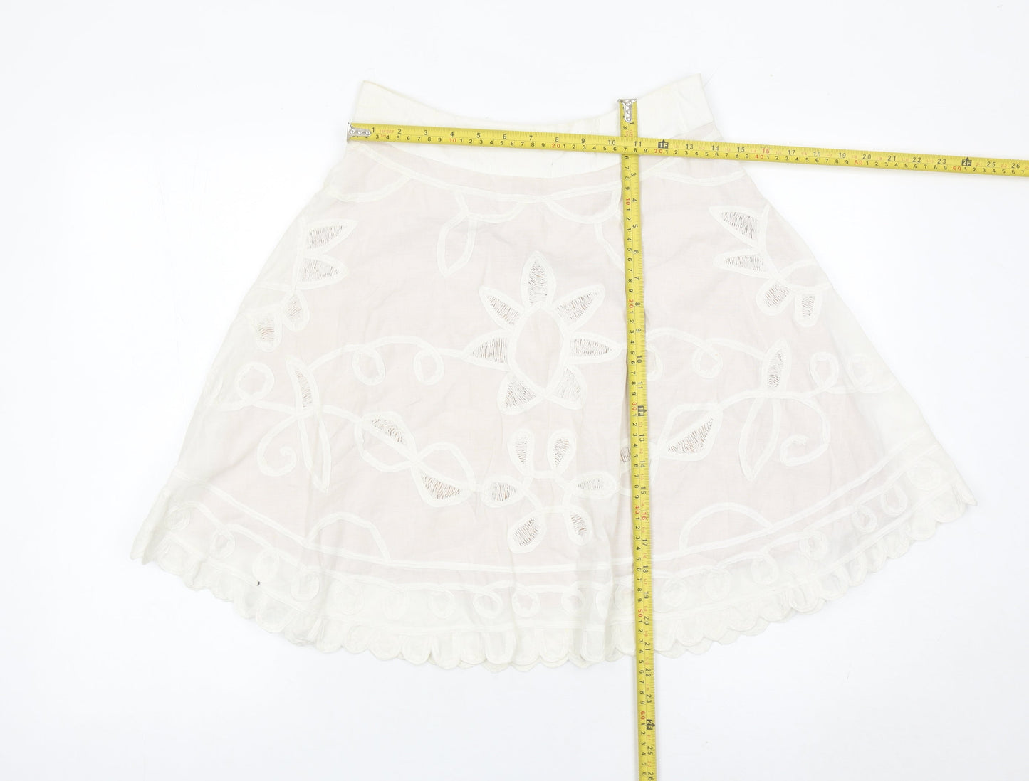 Reiss Women’s Ivory A-Line Embroidered Cotton Skirt Size 8