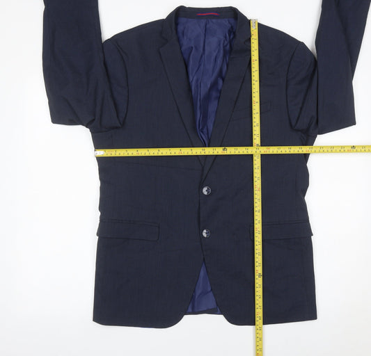 Zara Man Mens Blue Slim Fit Blazer Jacket Size 44 Two Button