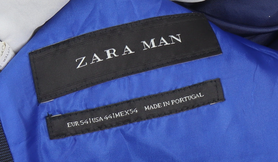 Zara Man Mens Blue Slim Fit Blazer Jacket Size 44 Two Button