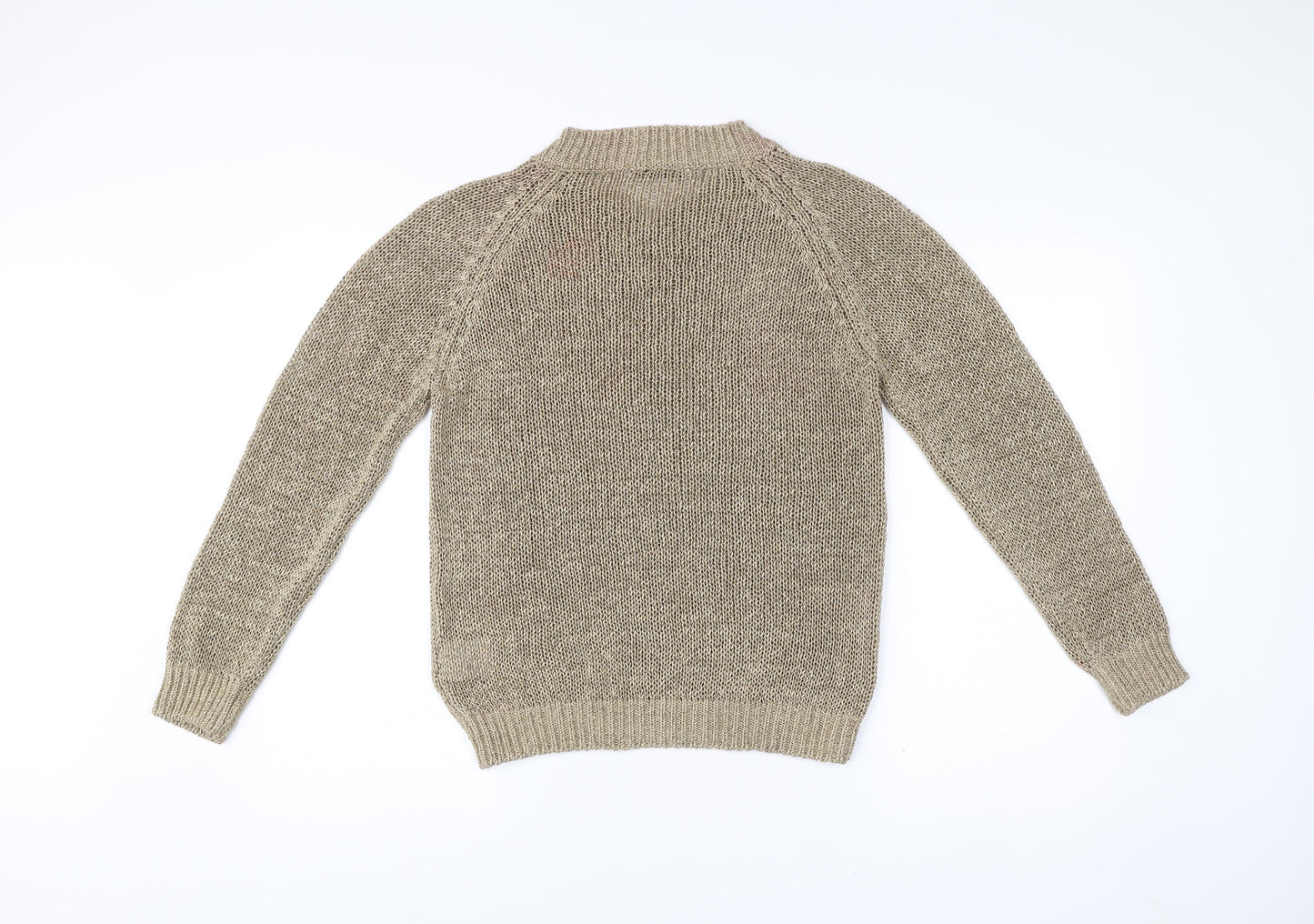 Oui Women’s Beige V-Neck Open-Knit Pullover Jumper Size 12