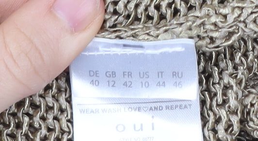 Oui Women’s Beige V-Neck Open-Knit Pullover Jumper Size 12