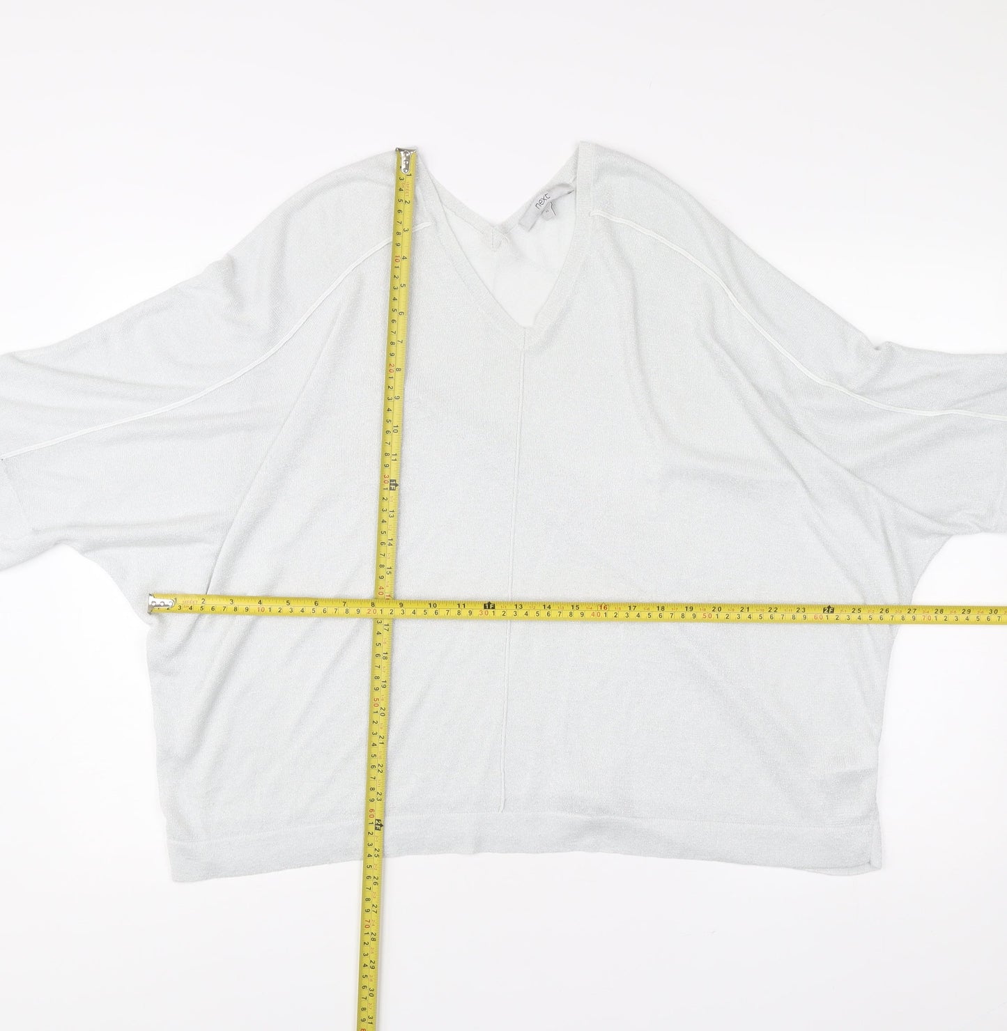 Next Women’s White XL V-Neck Relaxed Fit 3/4 Sleeve Pullover Jumper