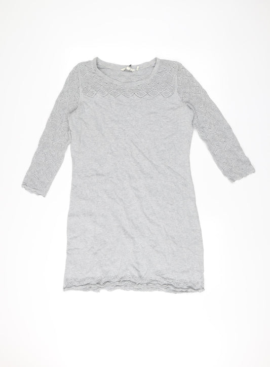 FatFace Womens Grey Cotton Jumper Dress Size 12 Knit Pullover