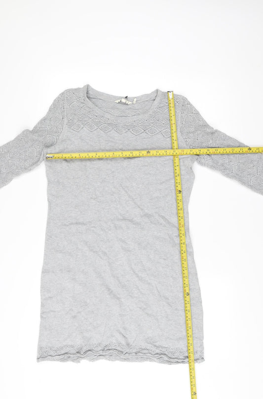 FatFace Womens Grey Cotton Jumper Dress Size 12 Knit Pullover