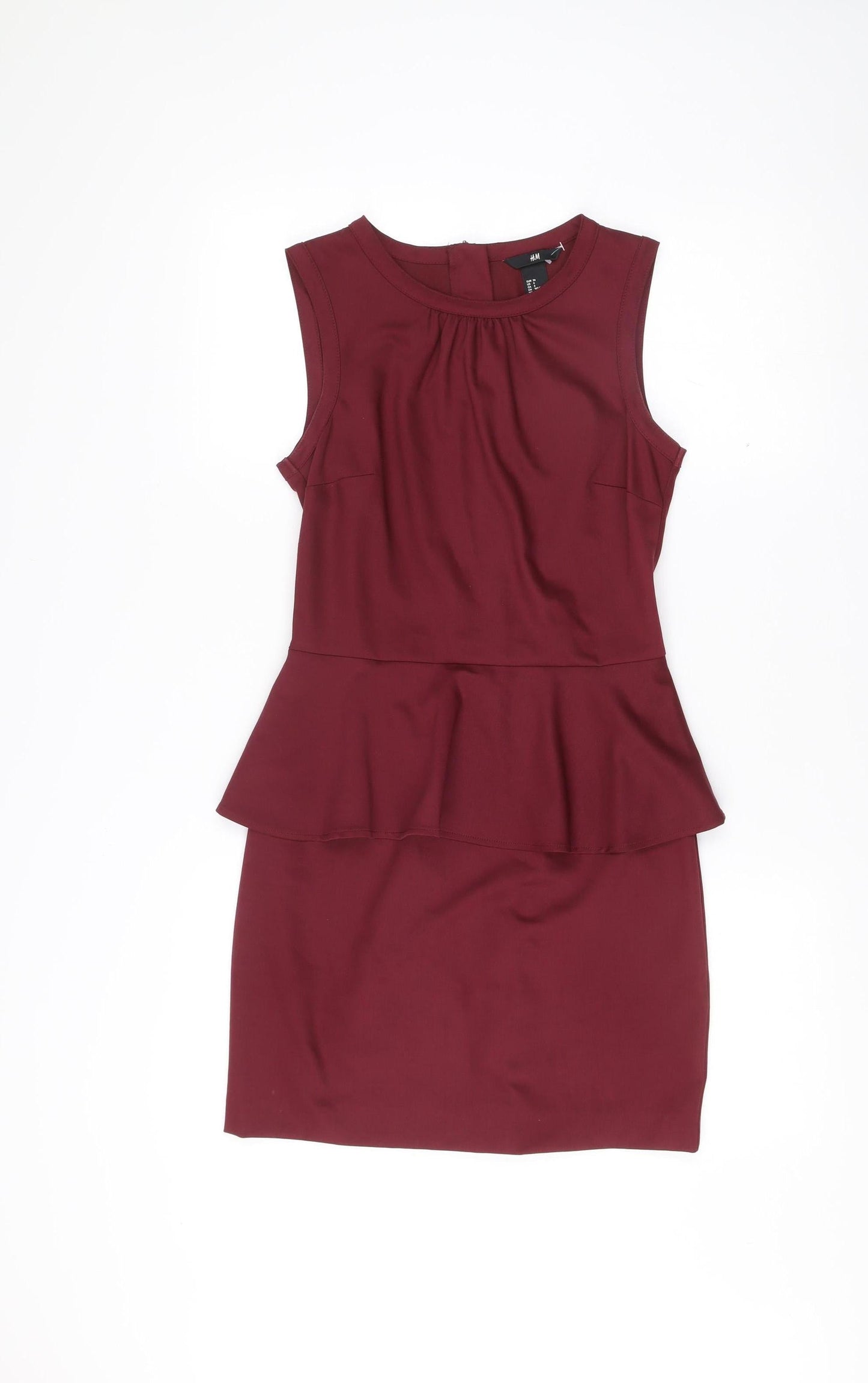 H&M Women’s Red Sheath Dress Size 8 Knee Length Sleeveless Zip Back