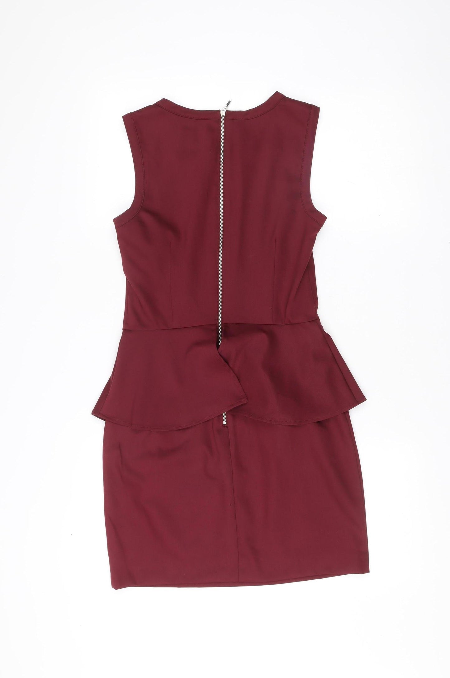 H&M Women’s Red Sheath Dress Size 8 Knee Length Sleeveless Zip Back