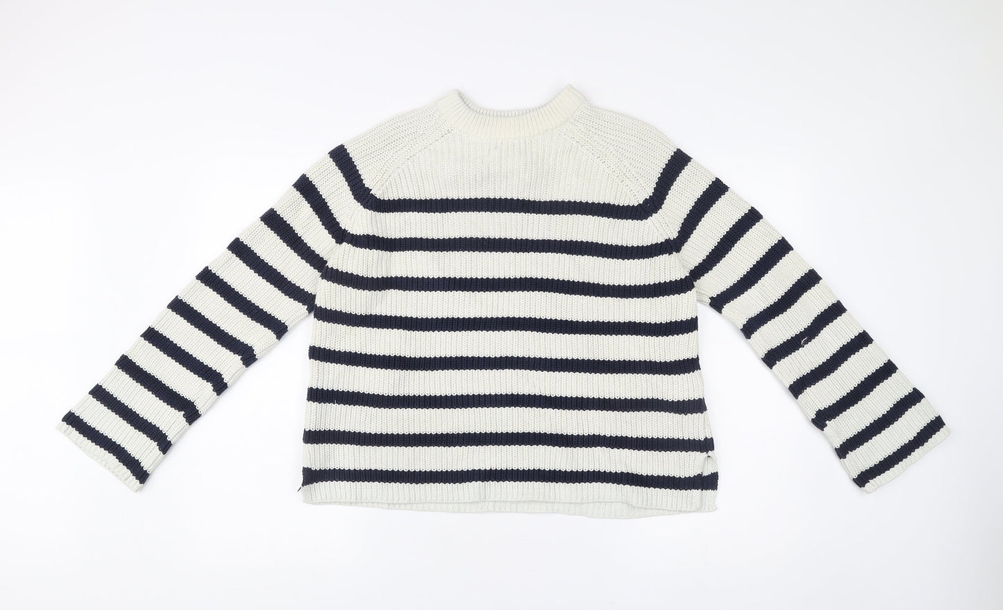 Marks and Spencer Womens White Blue Stripe Knit Jumper M