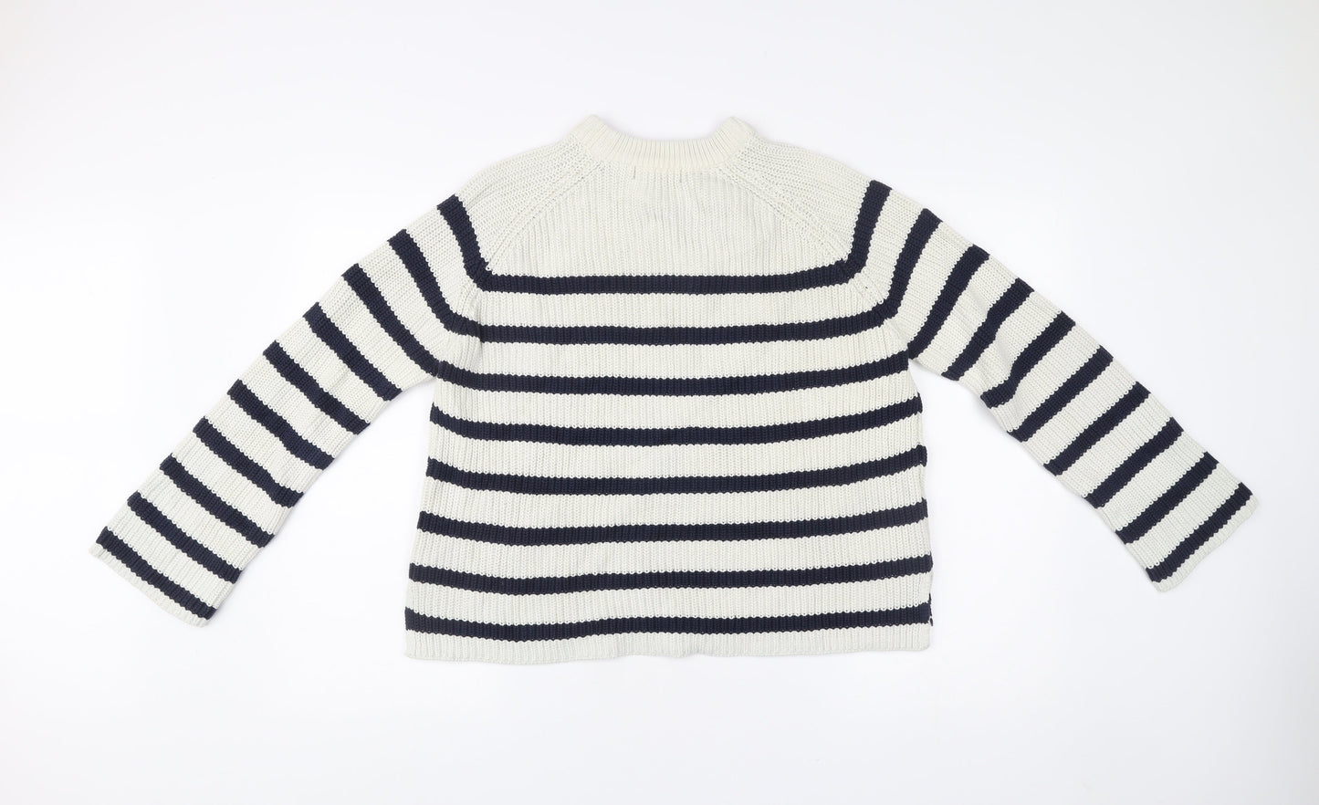 Marks and Spencer Womens White Blue Stripe Knit Jumper M