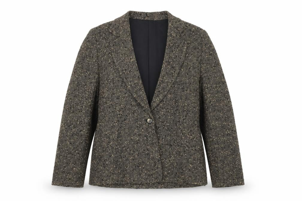 Grace Collection Womens Brown Tweed Wool Blend Blazer Jacket Size 12