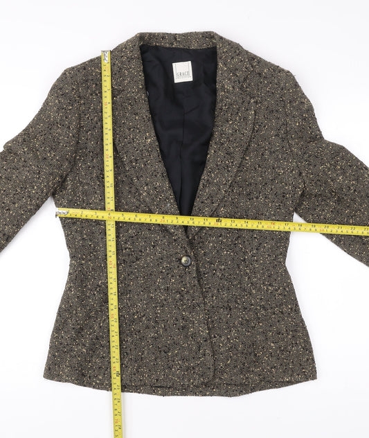 Grace Collection Womens Brown Tweed Wool Blend Blazer Jacket Size 12