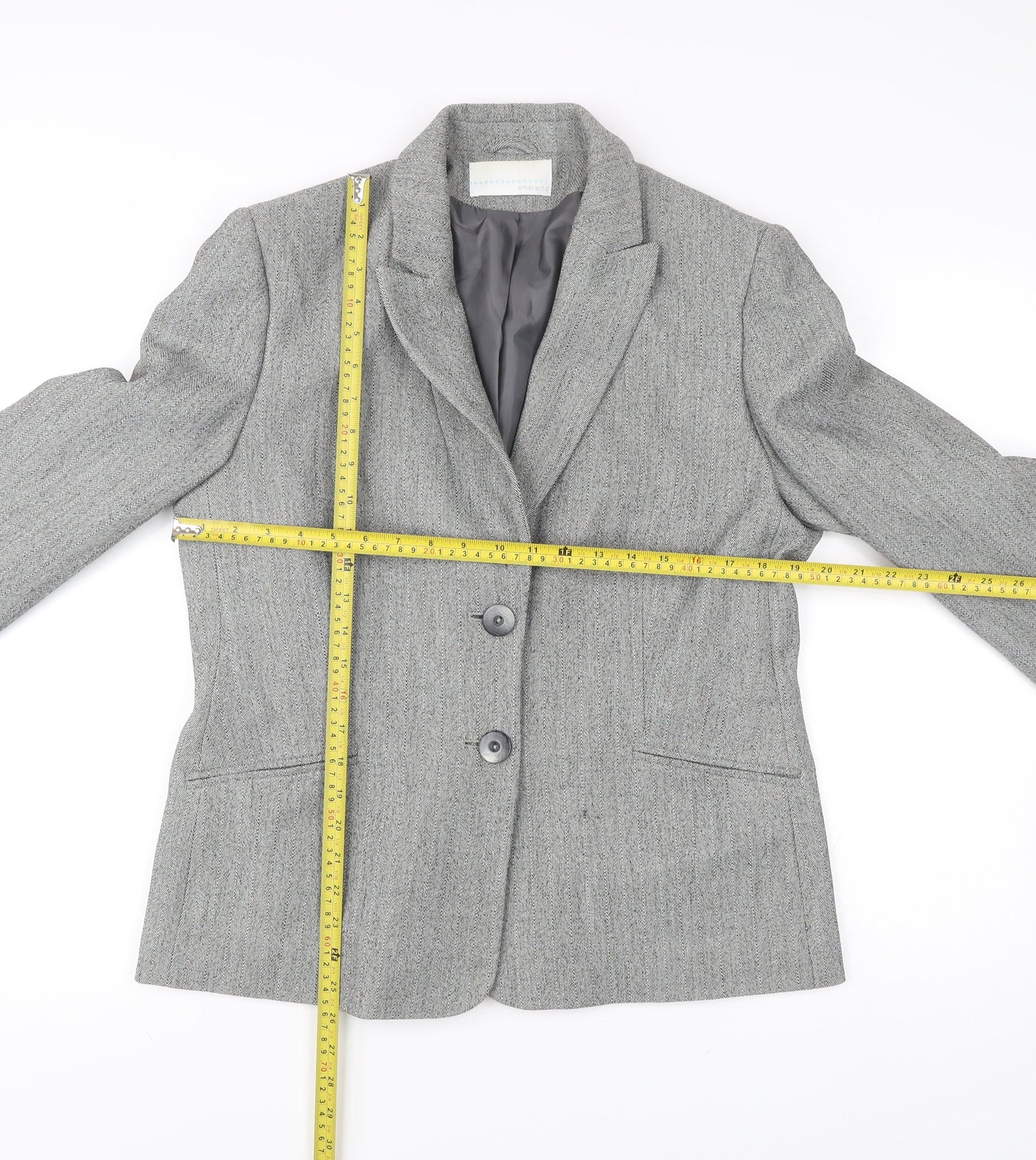 Amaranto Women Grey Size 16 Herringbone Blazer Jacket