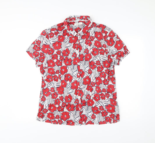 Seasalt Women Red Floral Organic Cotton Button-Up Shirt Size 18