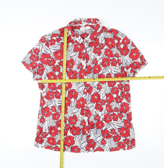 Seasalt Women Red Floral Organic Cotton Button-Up Shirt Size 18