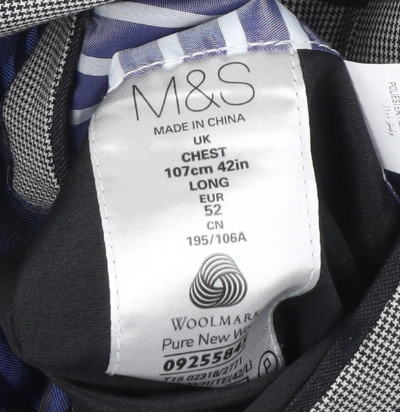 Marks and Spencer Men’s Black & White Check Wool Blazer 42in Long Regular Fit