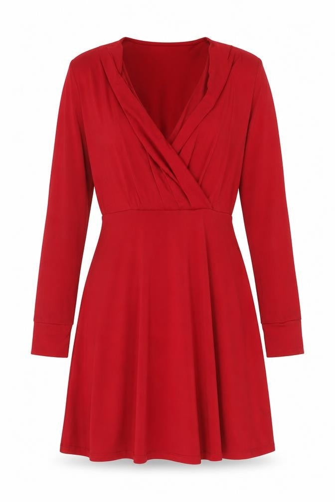 H&M Women Red Wrap Dress M Long Sleeve Ruched Party Cocktail