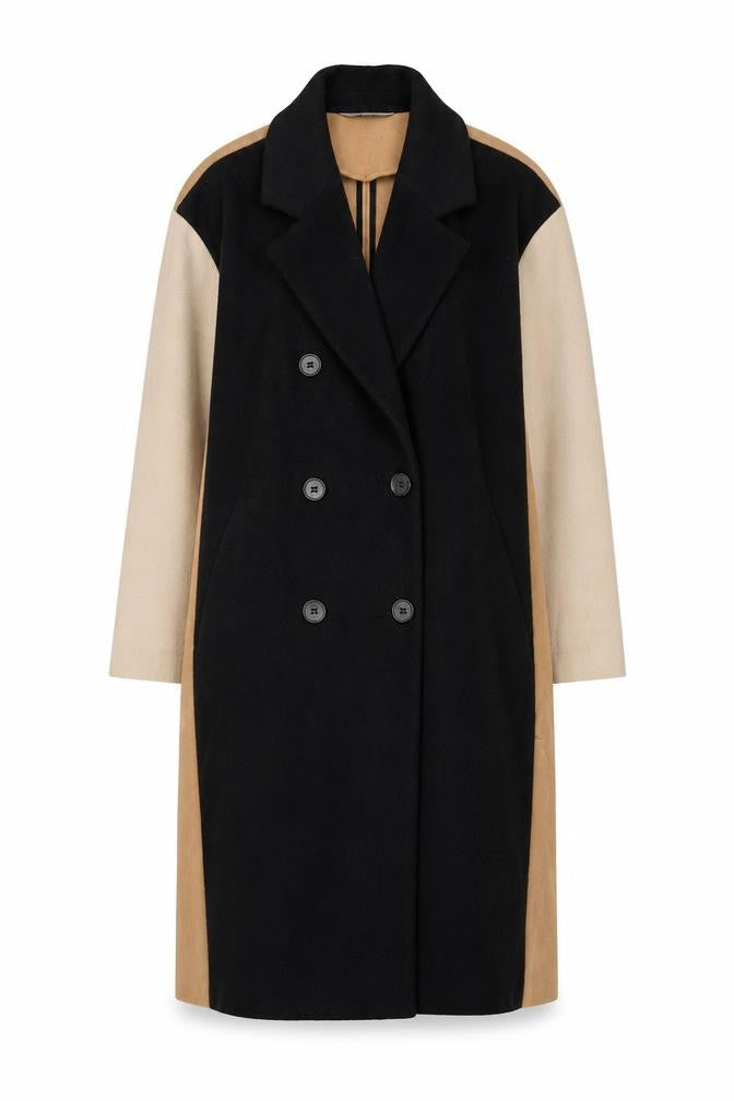 Next Womens Black Beige Coat Size 10 Long Overcoat Buttoned