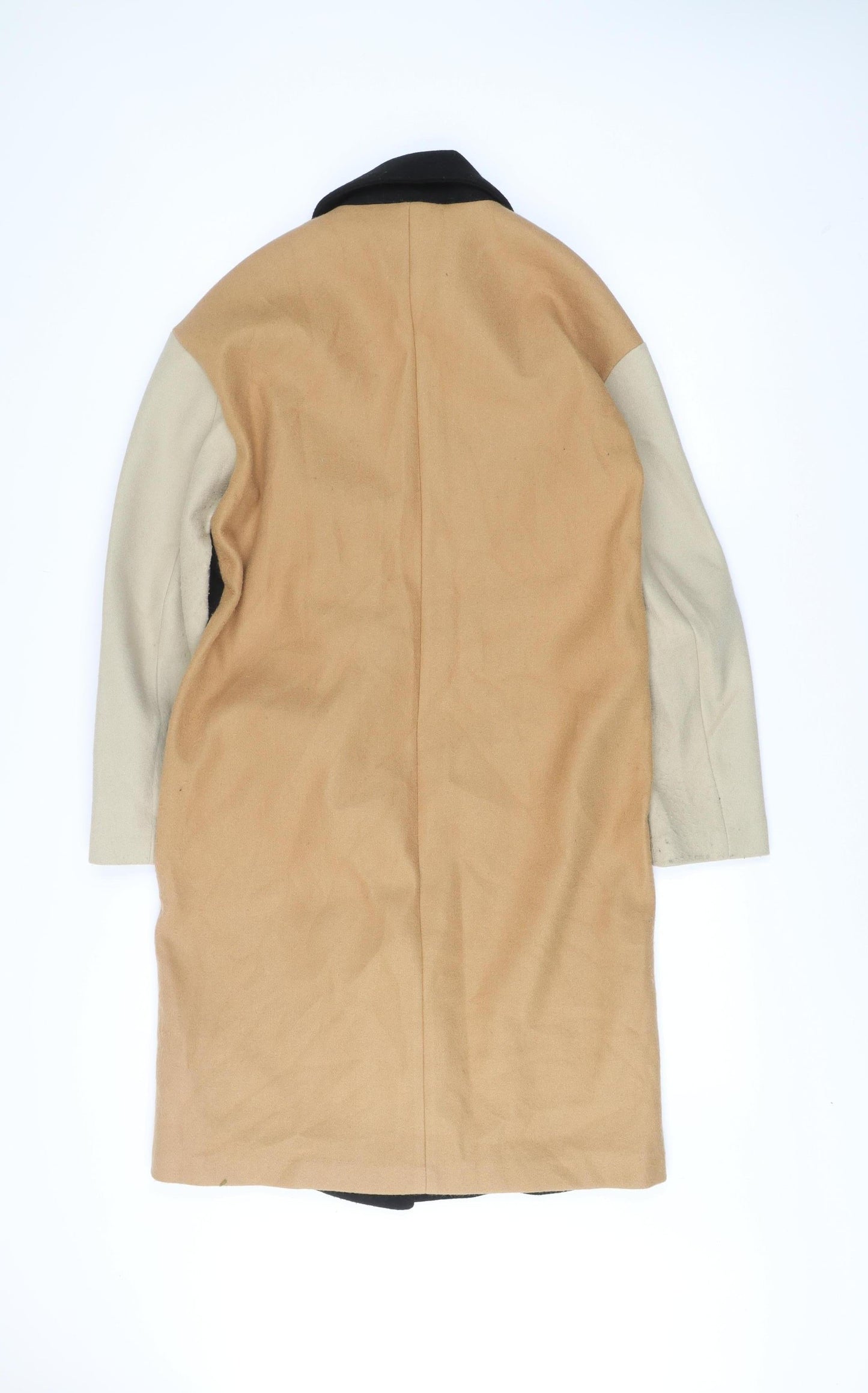 Next Womens Black Beige Coat Size 10 Long Overcoat Buttoned