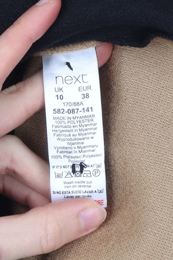 Next Womens Black Beige Coat Size 10 Long Overcoat Buttoned