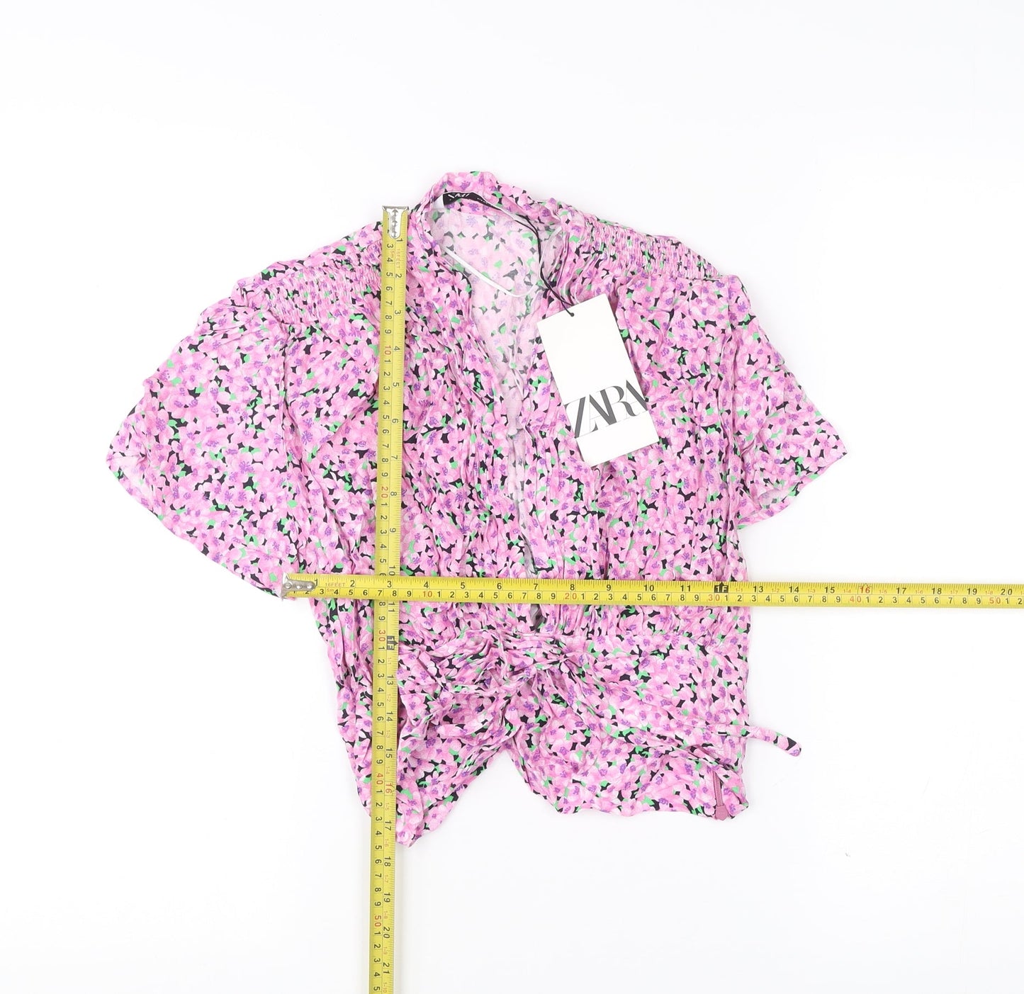 Zara Women’s Pink Floral Viscose Cropped Blouse XS