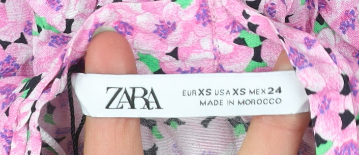 Zara Women’s Pink Floral Viscose Cropped Blouse XS