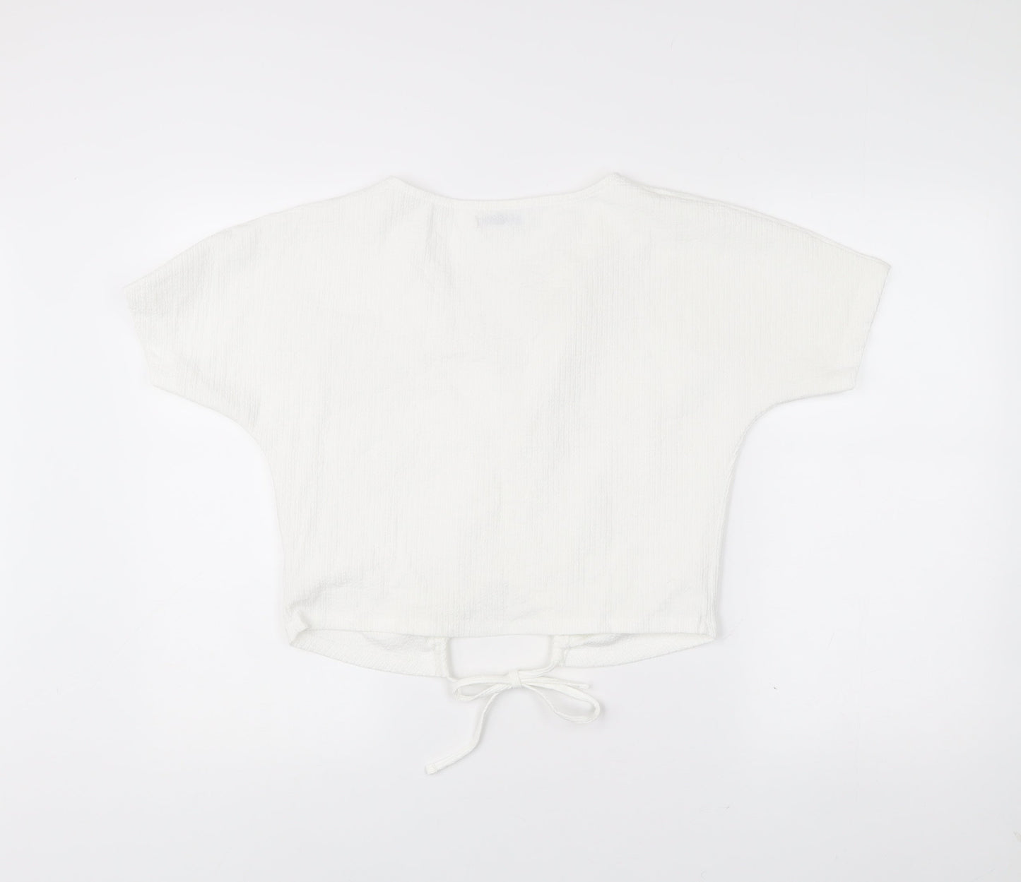 Zara Womens White Cropped V-Neck Tie Blouse Size S