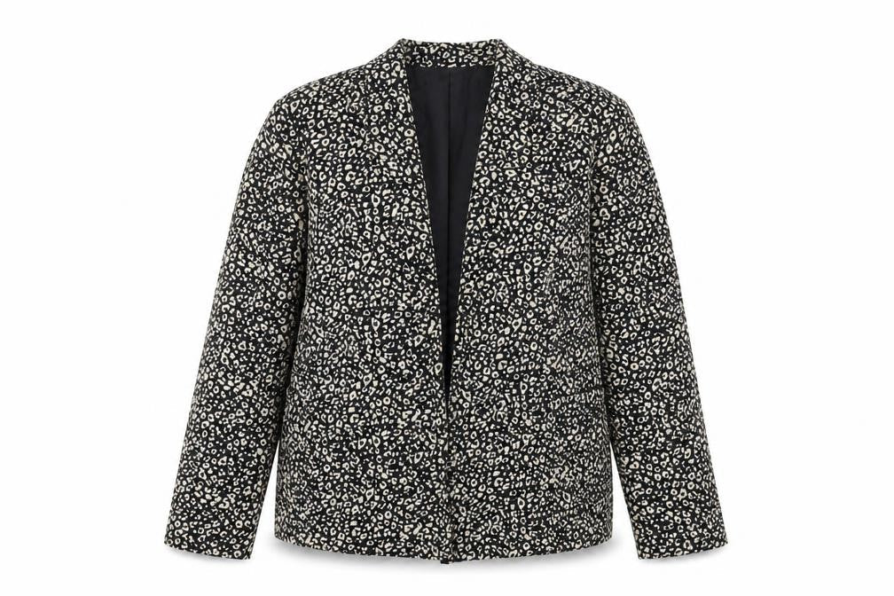 Tu Women Black Animal Print Blazer Jacket Size 12 Polyester