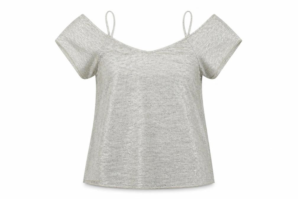 Peacocks Womens Silver Cold Shoulder Glitter Party Top Size 12