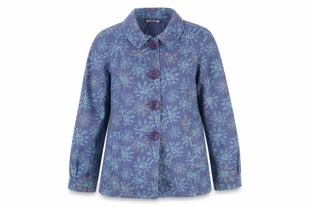 Monsoon Womens Blue Floral Cotton Trench Coat Size 12