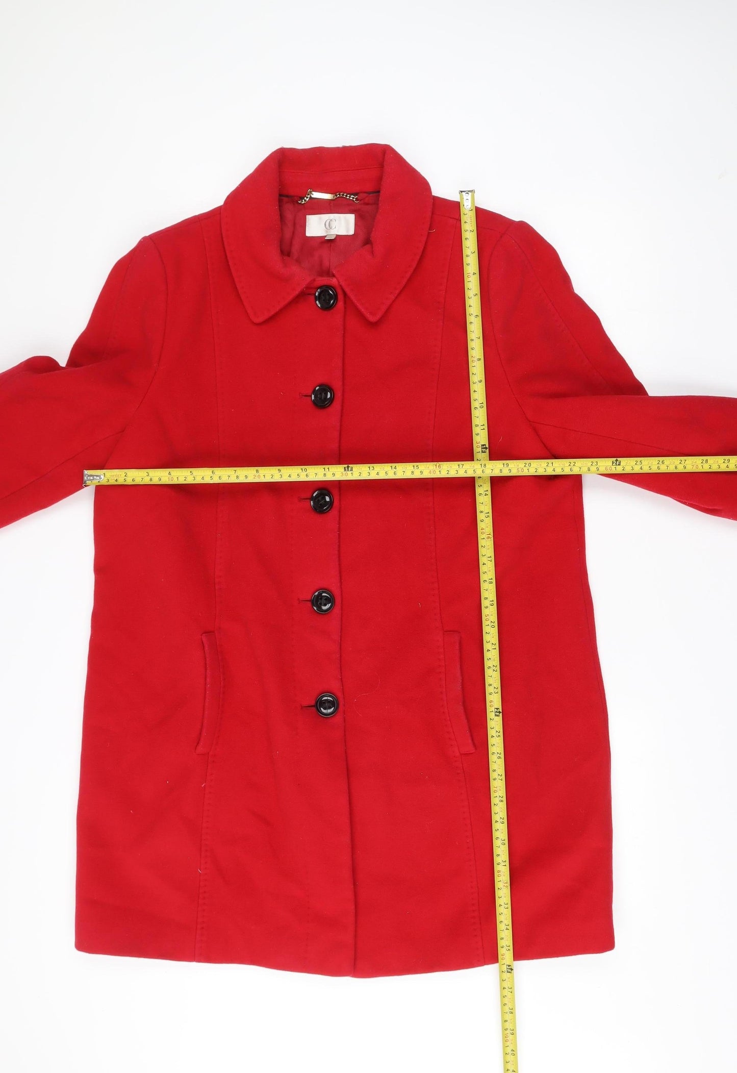 CC Women’s Red Wool Blend Coat Size 18 Overcoat Classic Smart