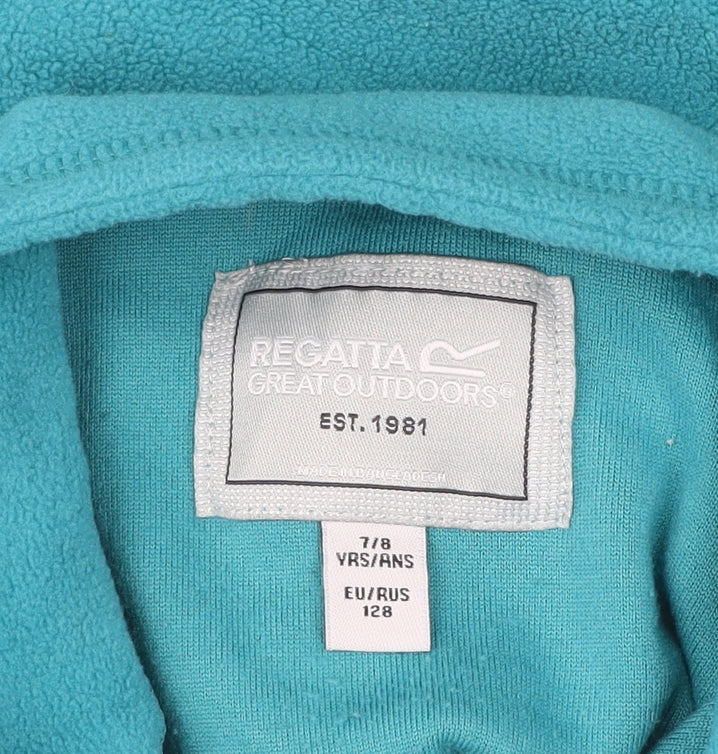 Regatta Girls Blue Fleece Jacket 7-8 Yrs Lightweight 1/4 Zip Outdoor