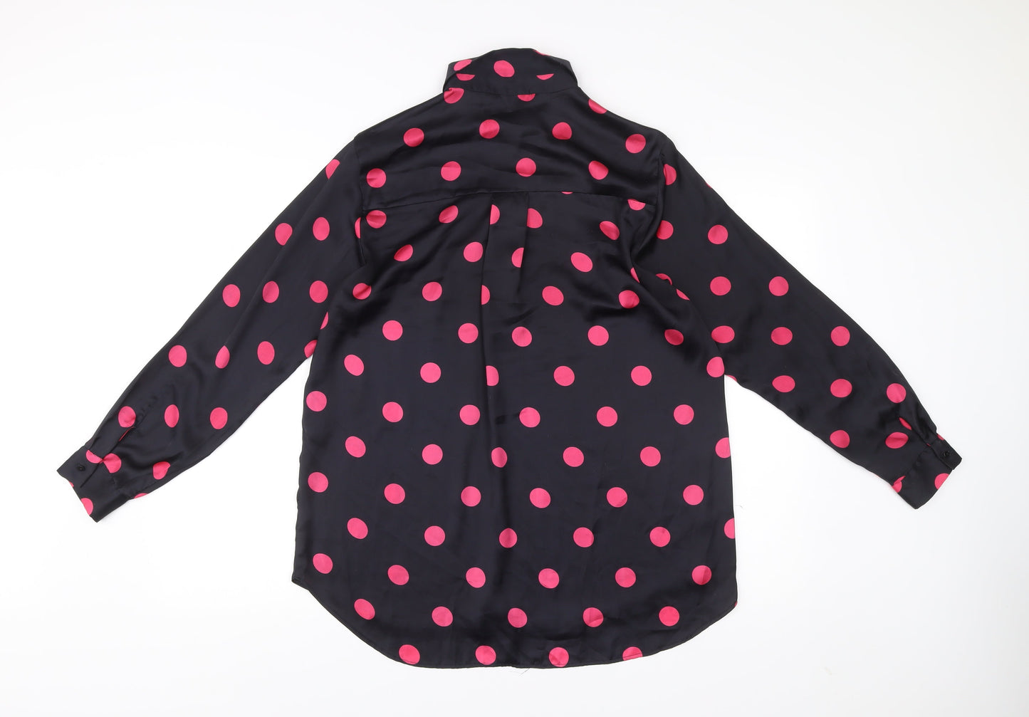 Zara Women Black Polka Dot Button-Up Blouse Size M Long Sleeve