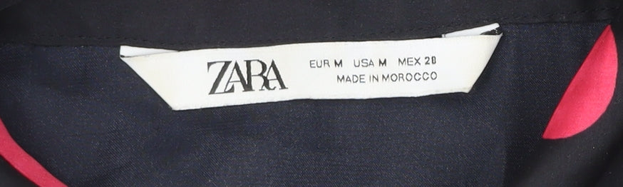 Zara Women Black Polka Dot Button-Up Blouse Size M Long Sleeve