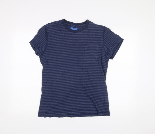 Adidas Men's Blue Striped Cotton Crew Neck T-Shirt Size M