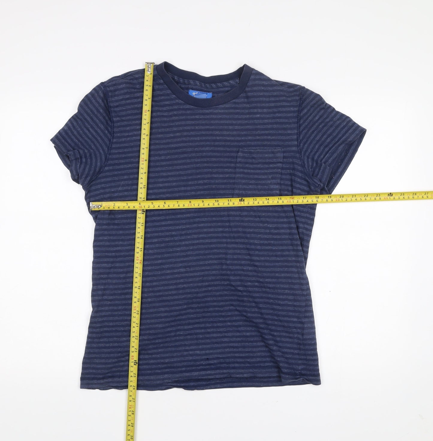 Adidas Men's Blue Striped Cotton Crew Neck T-Shirt Size M