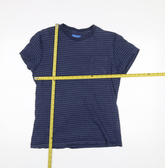 Adidas Men's Blue Striped Cotton Crew Neck T-Shirt Size M
