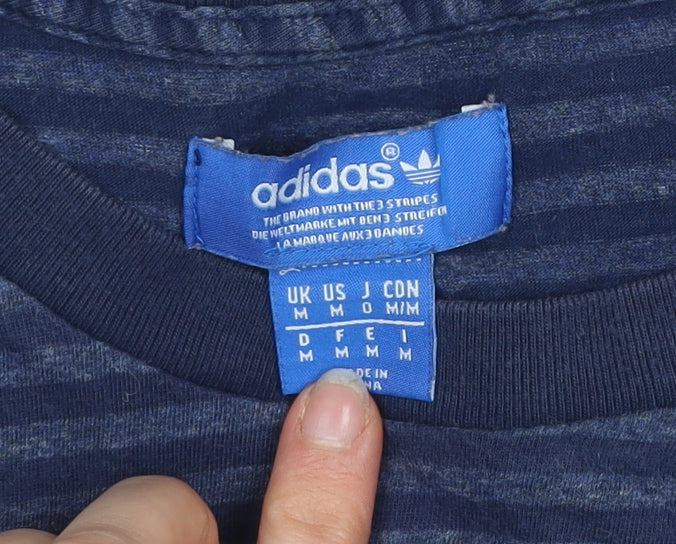 Adidas Men's Blue Striped Cotton Crew Neck T-Shirt Size M