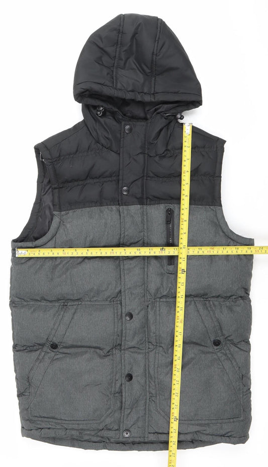 IND/076 Mens Black Grey Puffer Hooded Waistcoat S Quilted