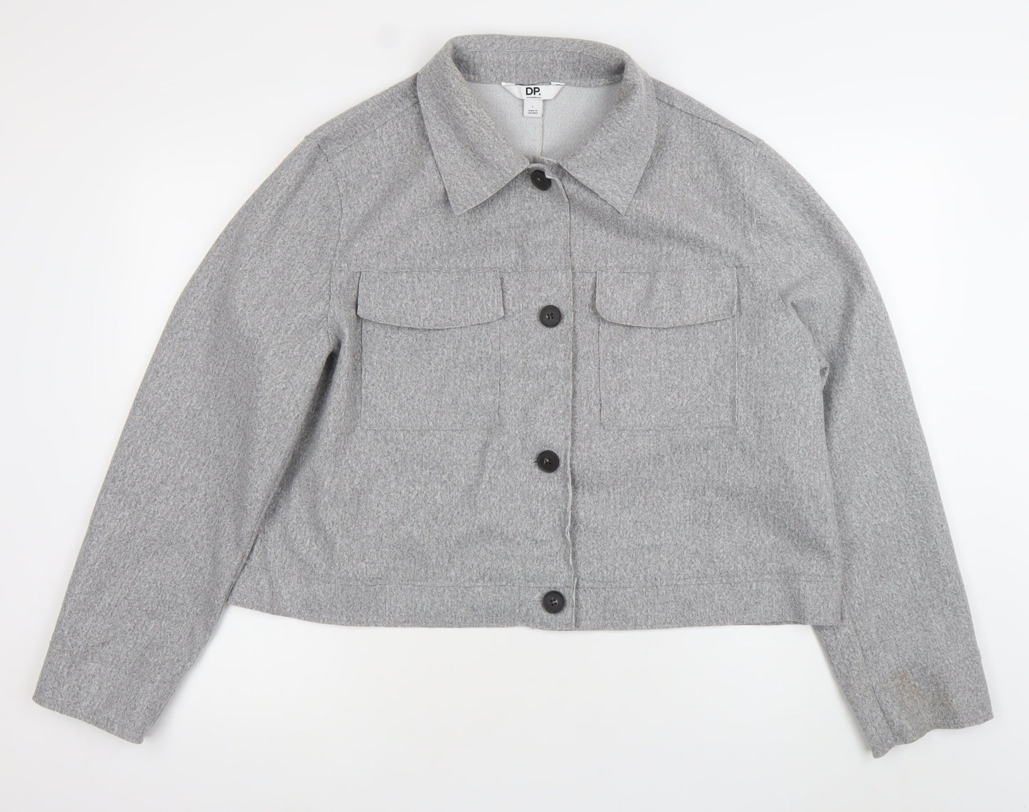 Dorothy Perkins Women Grey Cropped Jacket L Buttoned Collared Casual