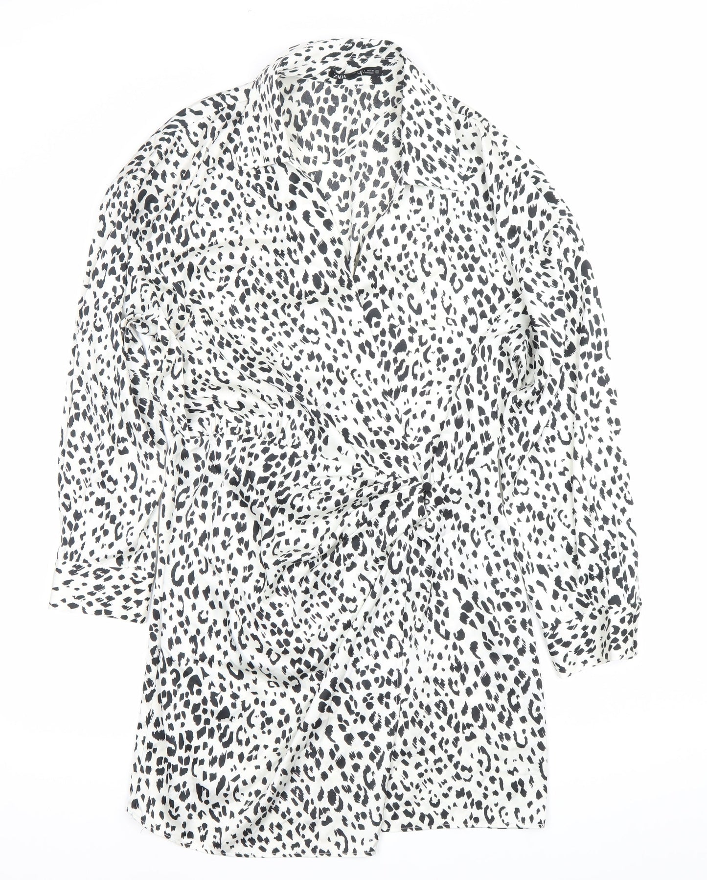 Zara Women’s Leopard Print Shirt Dress L Long Sleeve Collared