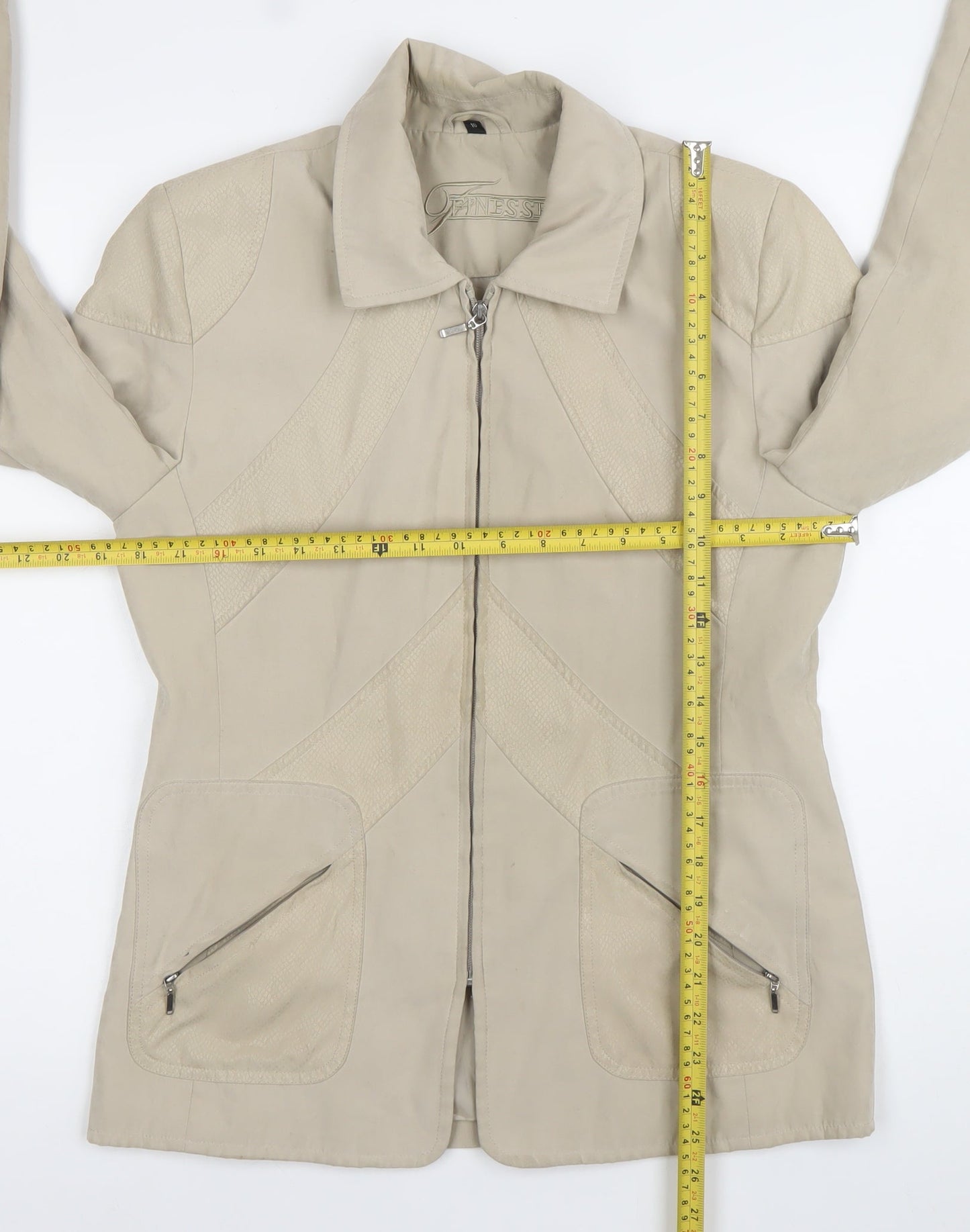 Finesse Womens Beige Size 10 Full Zip Mid-Length Jacket