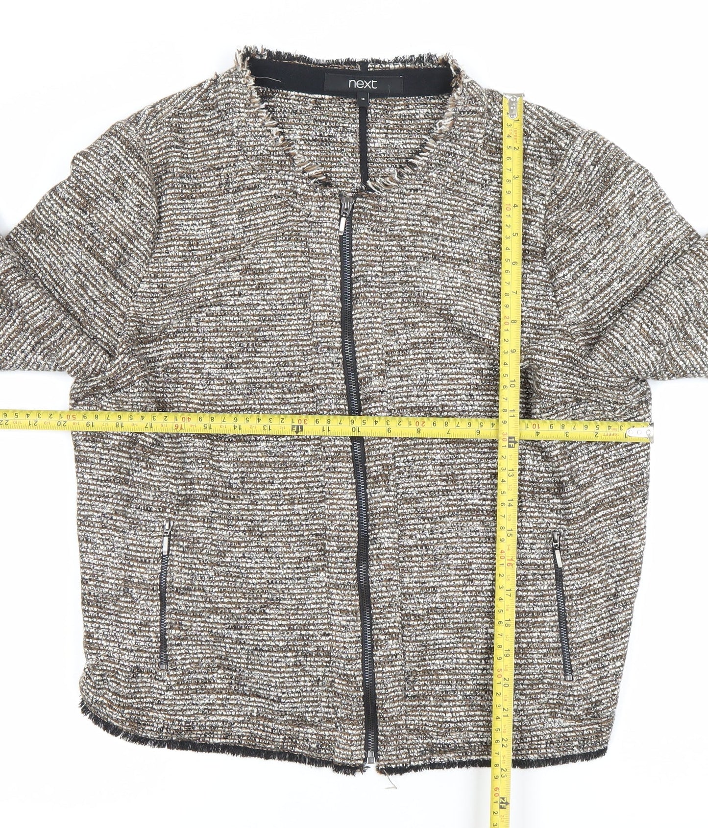 Next Women’s Brown Tweed Zip Jacket Size 16 Full Zip Classic